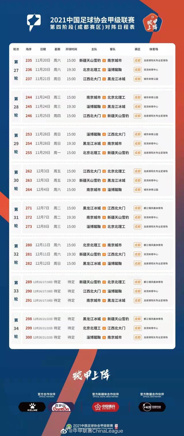 开云线上入口-中甲第四阶段赛程公布 成都赛区率先开战武汉延期